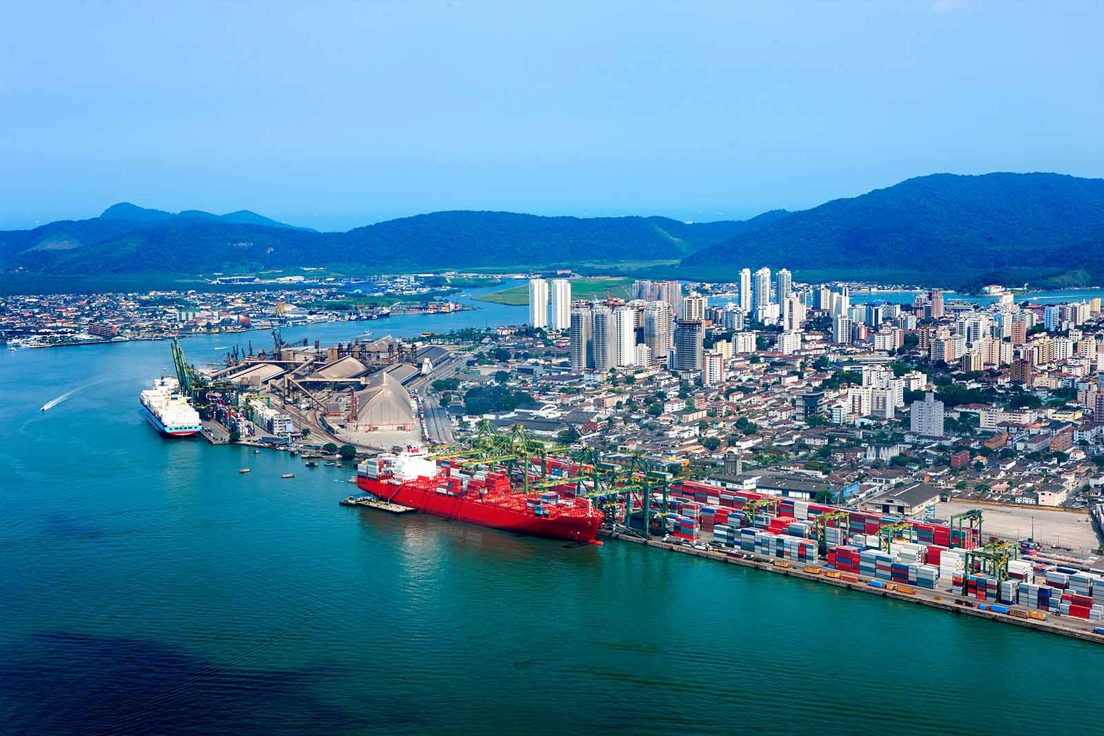 Aerial view of the Port of Santos, São Paulo — a key South American tradelane hub served by SPI Marine