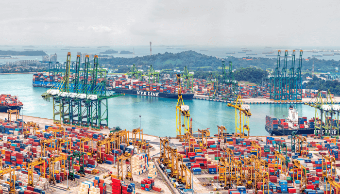 Singapore port and container terminal representing SPI Marine global chemical shipping and logistics operations