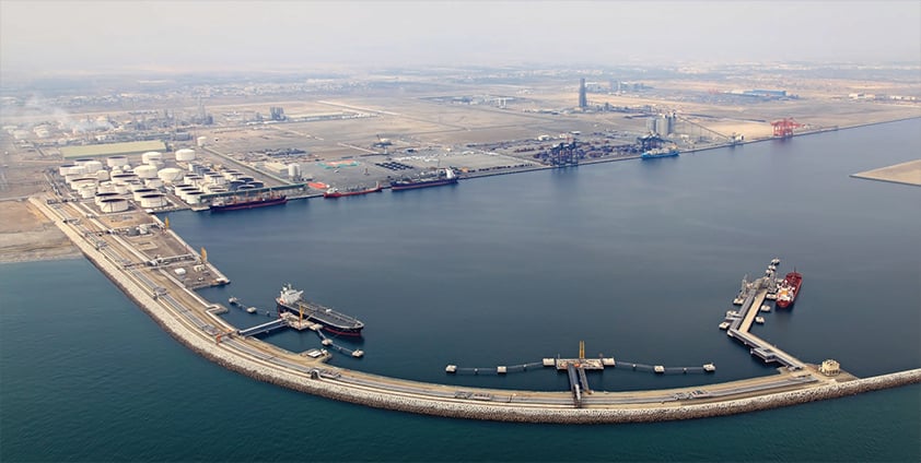 Sohar Oman port and bulk liquid terminal representing SPI Marine global chemical shipping and logistics operations